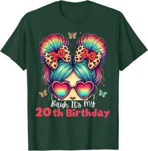 Bruh It's My 20th Birthday Retro 20 Year Old Birthday Girl T-Shirt - T-Shirt | Forest