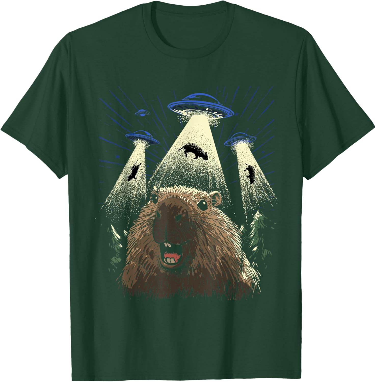Alien Capybara Shirt Invasion Capybara Selfie UFO Abduction T-Shirt - T-Shirt | Forest