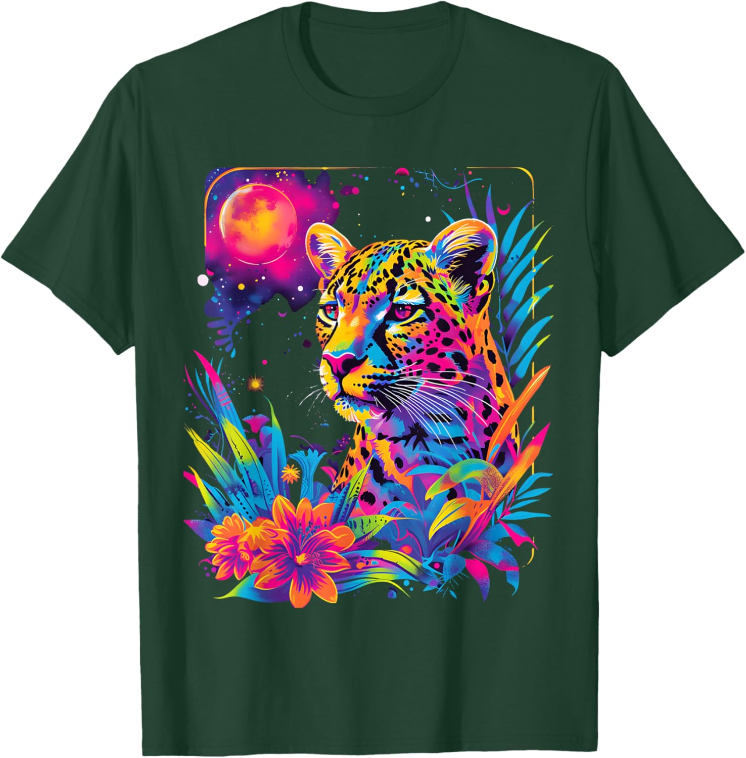 Jaguar Colorful Rainbow Vibrant Graphic T-Shirt - T-Shirt | Forest