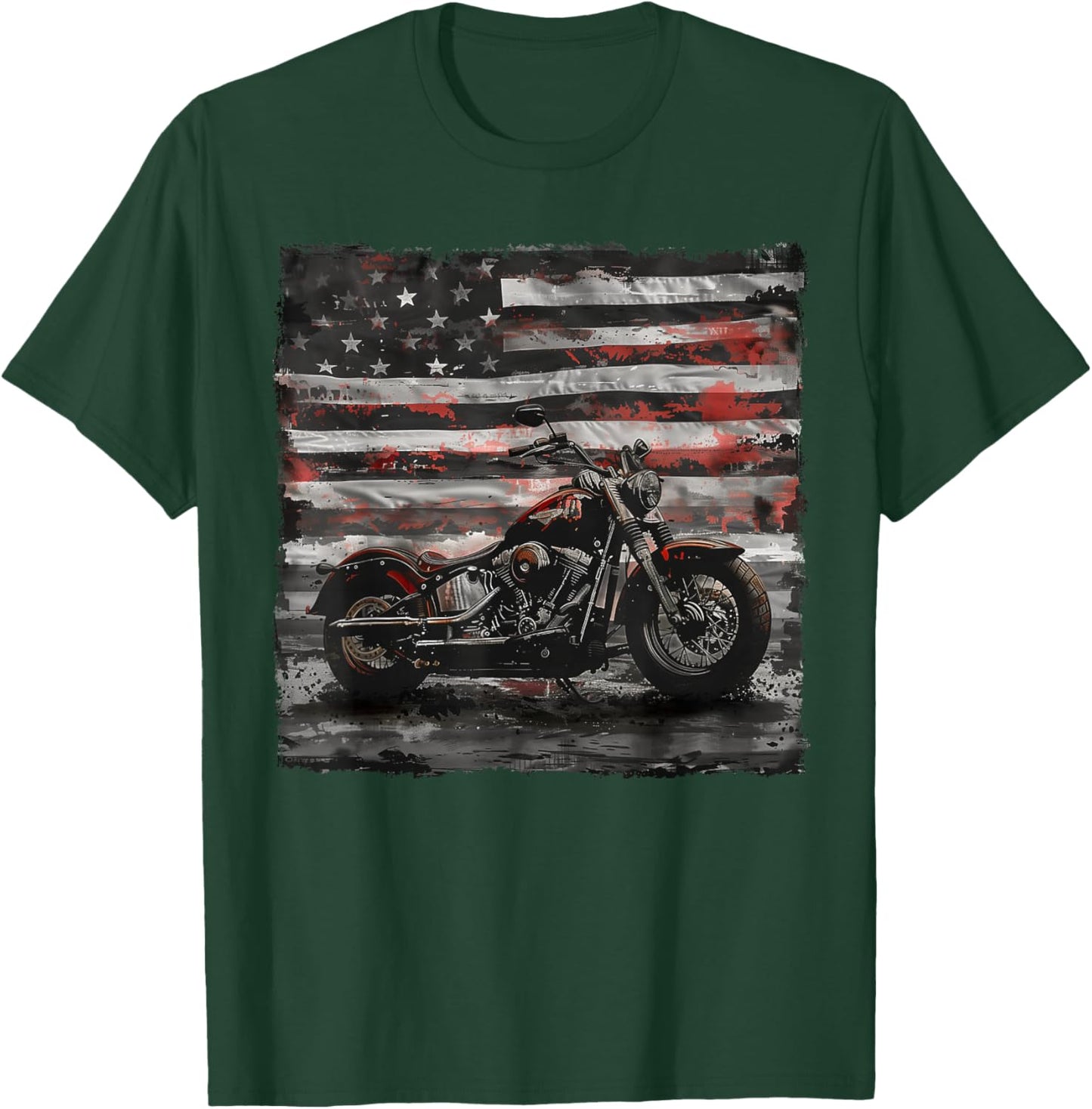 Vintage Motorcycle USA Flag Retro Biker American T-Shirt - T-Shirt | Forest