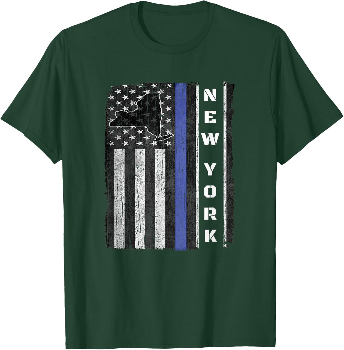 New York Thin Blue Line Police Week Shirt USA Flag Gift Cop T-Shirt - T-Shirt | Forest
