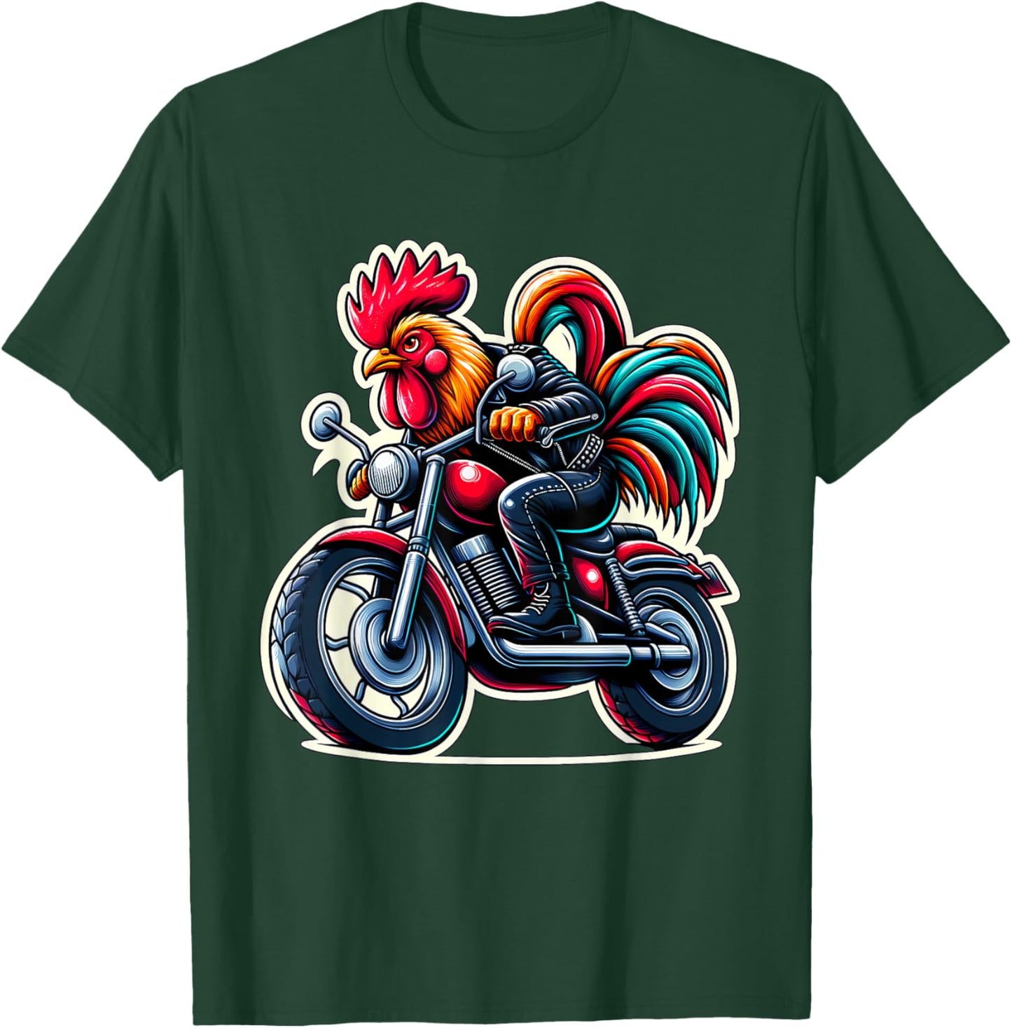 Biker Rooster Riding Motorbike T-Shirt - T-Shirt | Forest