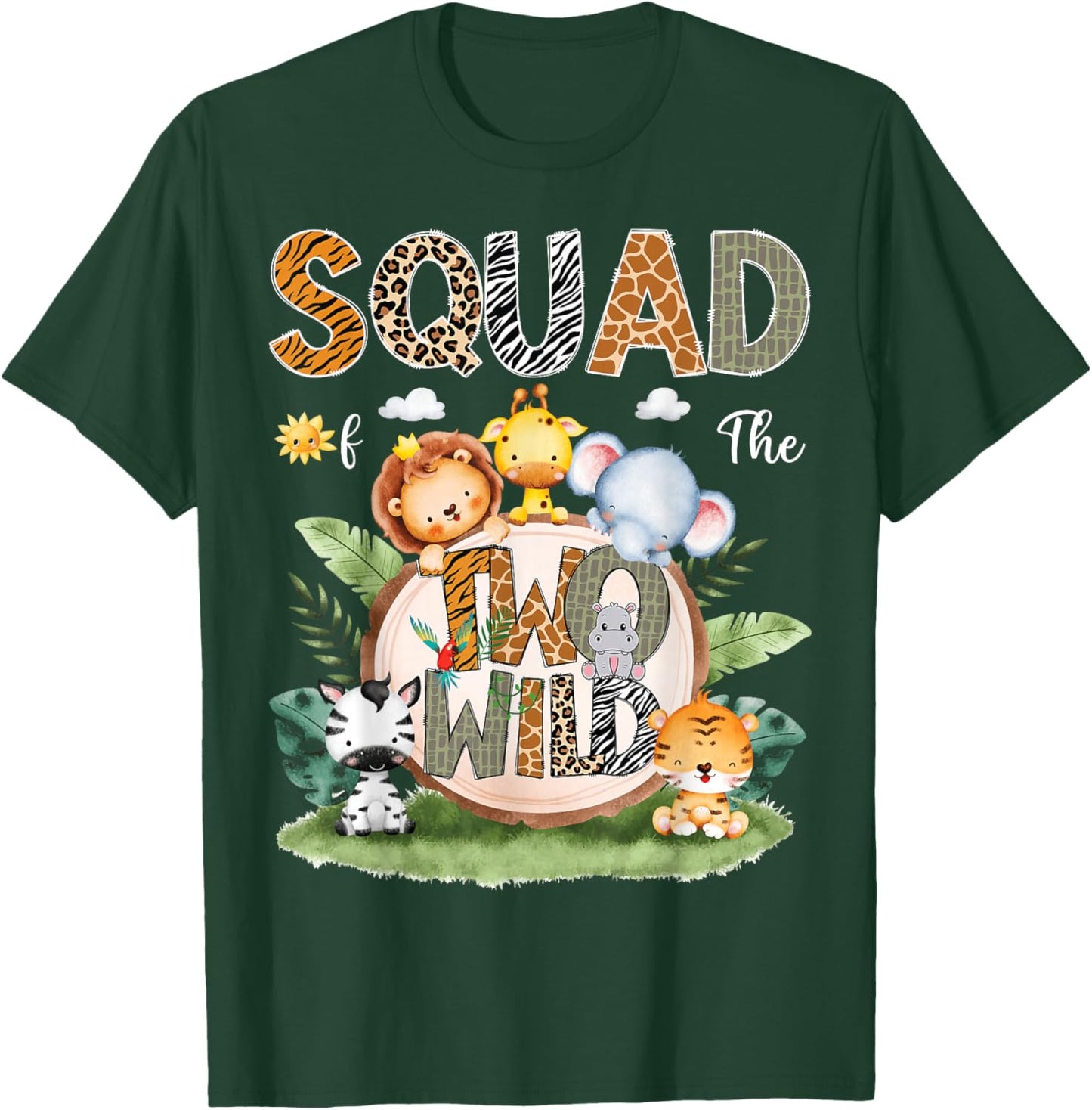 Squad Of The Two Wild 2Nd Birthday Safari Animal Lover T-Shirt - T-Shirt | Forest