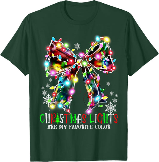 Christmas Lights Are My Favorite Color Coquette Bow Pajamas T-Shirt - T-Shirt | Forest