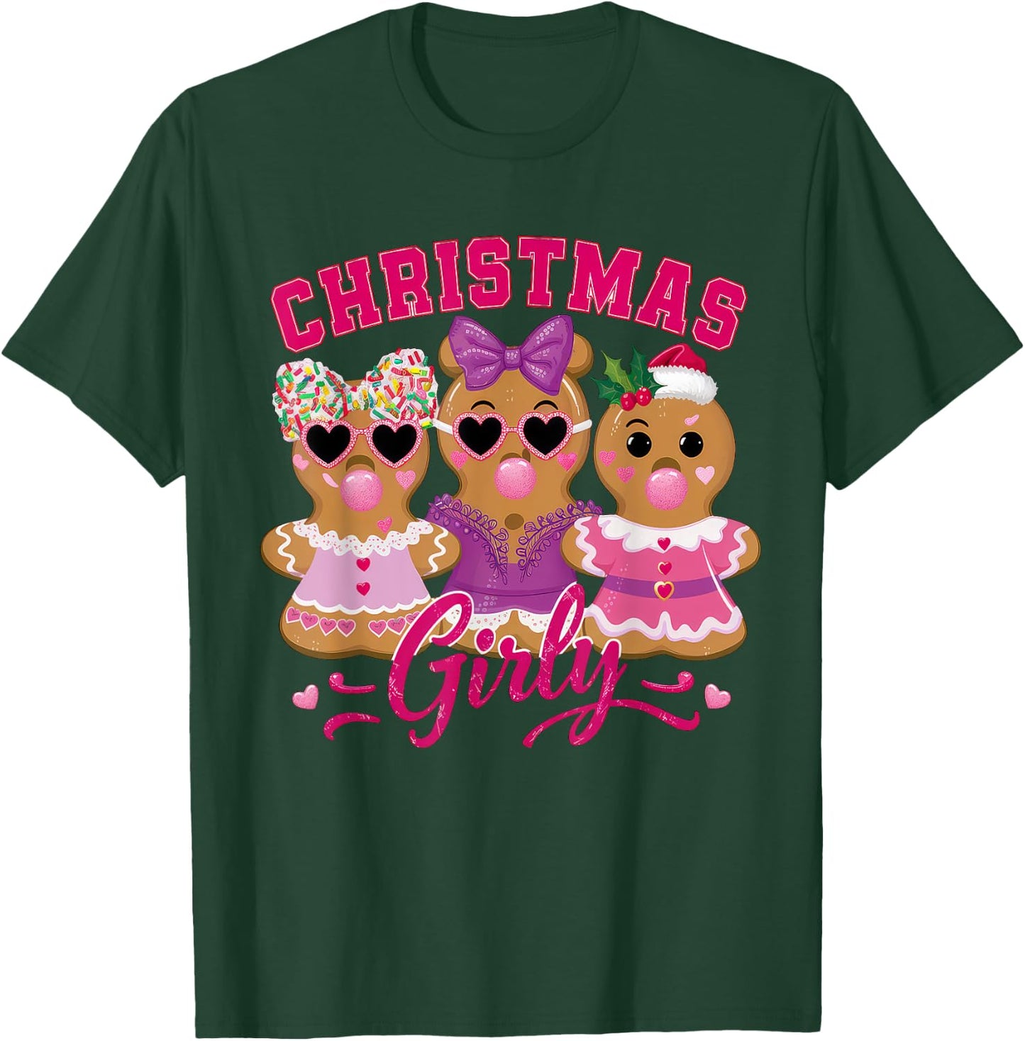 Coquette Bow Pink Gingerbread Christmas Girly Xmas Holiday T-Shirt - T-Shirt | Forest