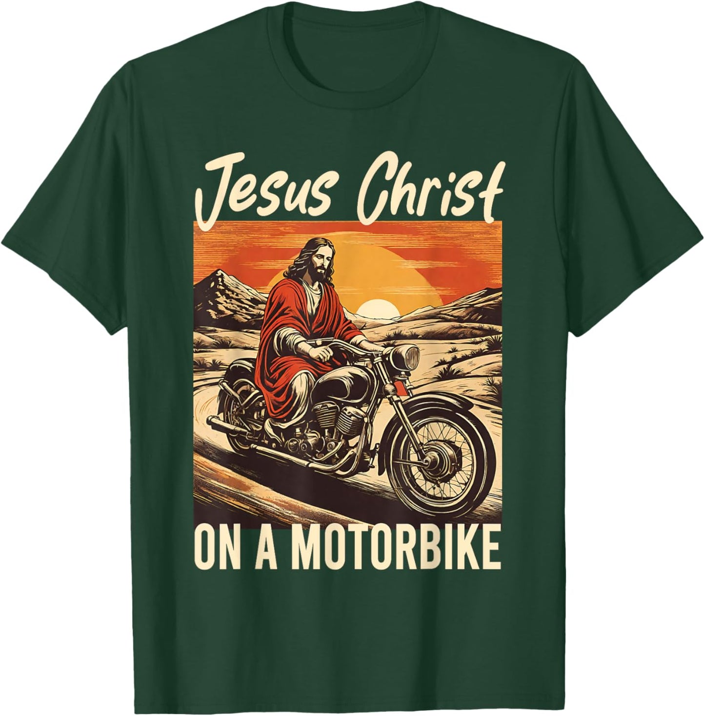 Jesus Christ On A Motorbike Jesus Biker Motorcycle Christian T-Shirt - T-Shirt | Forest