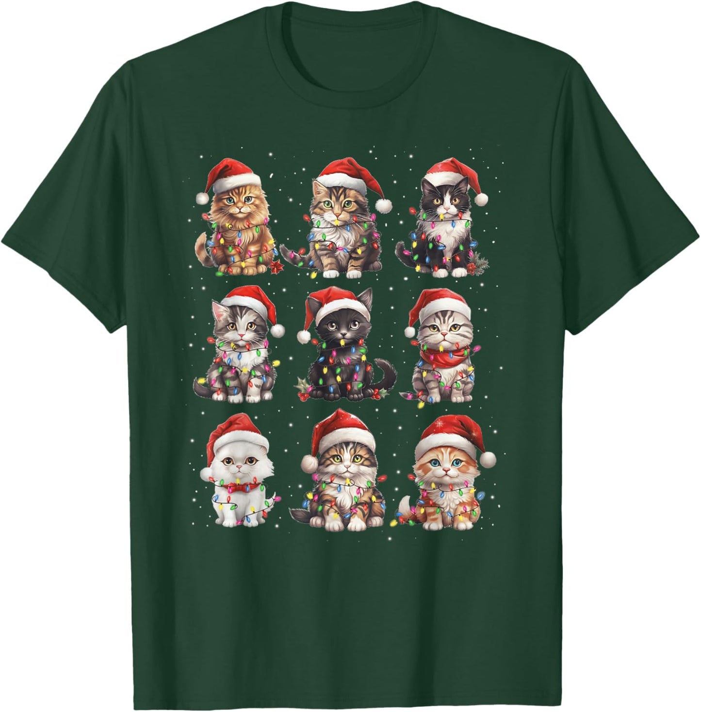 Santa Cats Tangled Up in Christmas Tree Lights Funny Cat Pet T-Shirt - T-Shirt | Forest