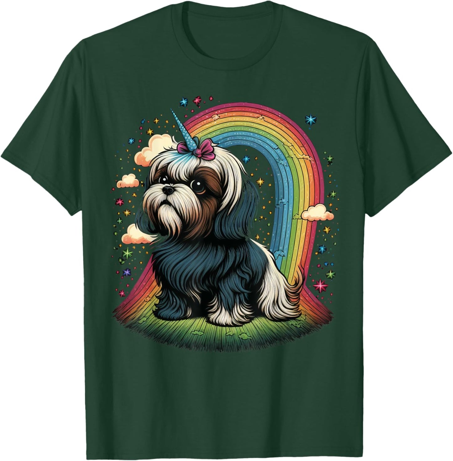 Shih Tzu Unicorn on Rainbow Unicorn Shih Tzu T-Shirt - T-Shirt | Forest