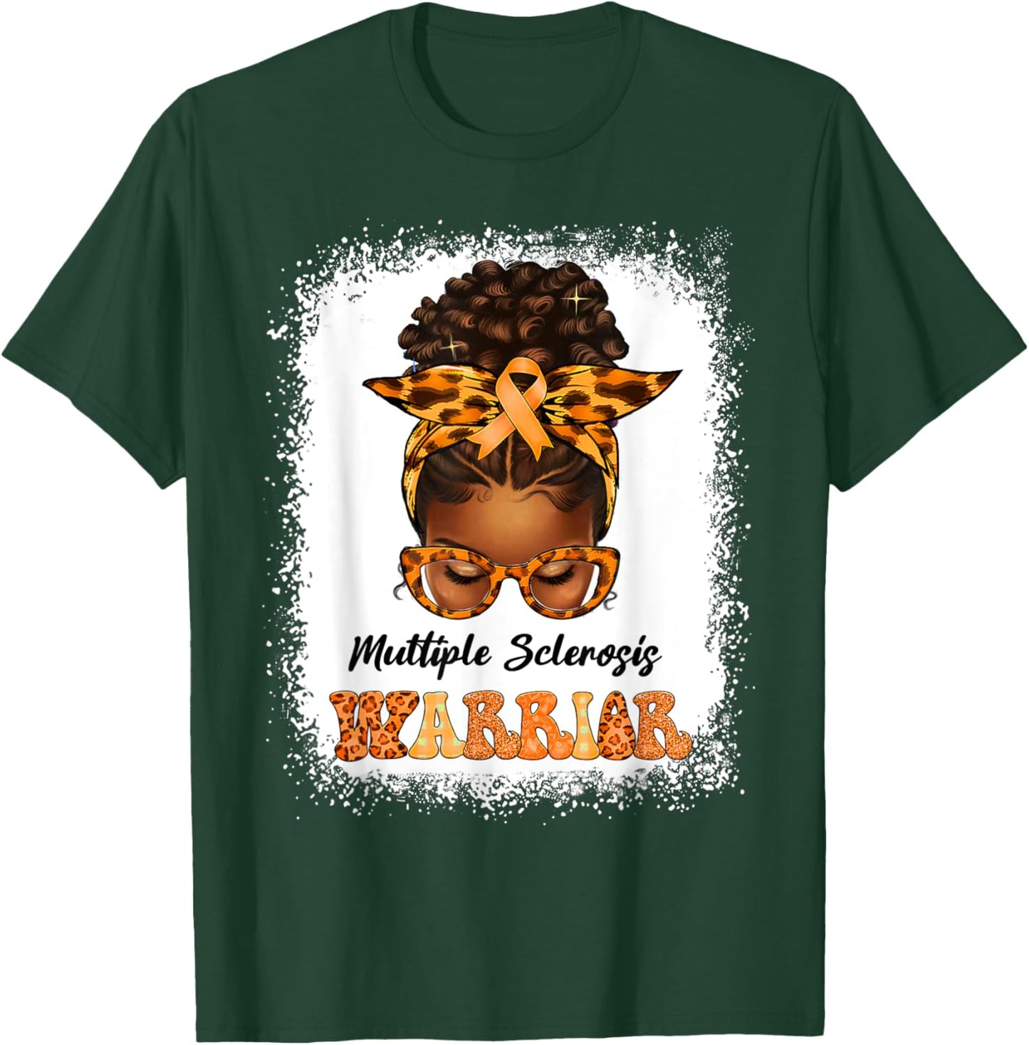 Black Women Multiple Sclerosis Awareness Messy Bun MS T-Shirt - T-Shirt | Forest