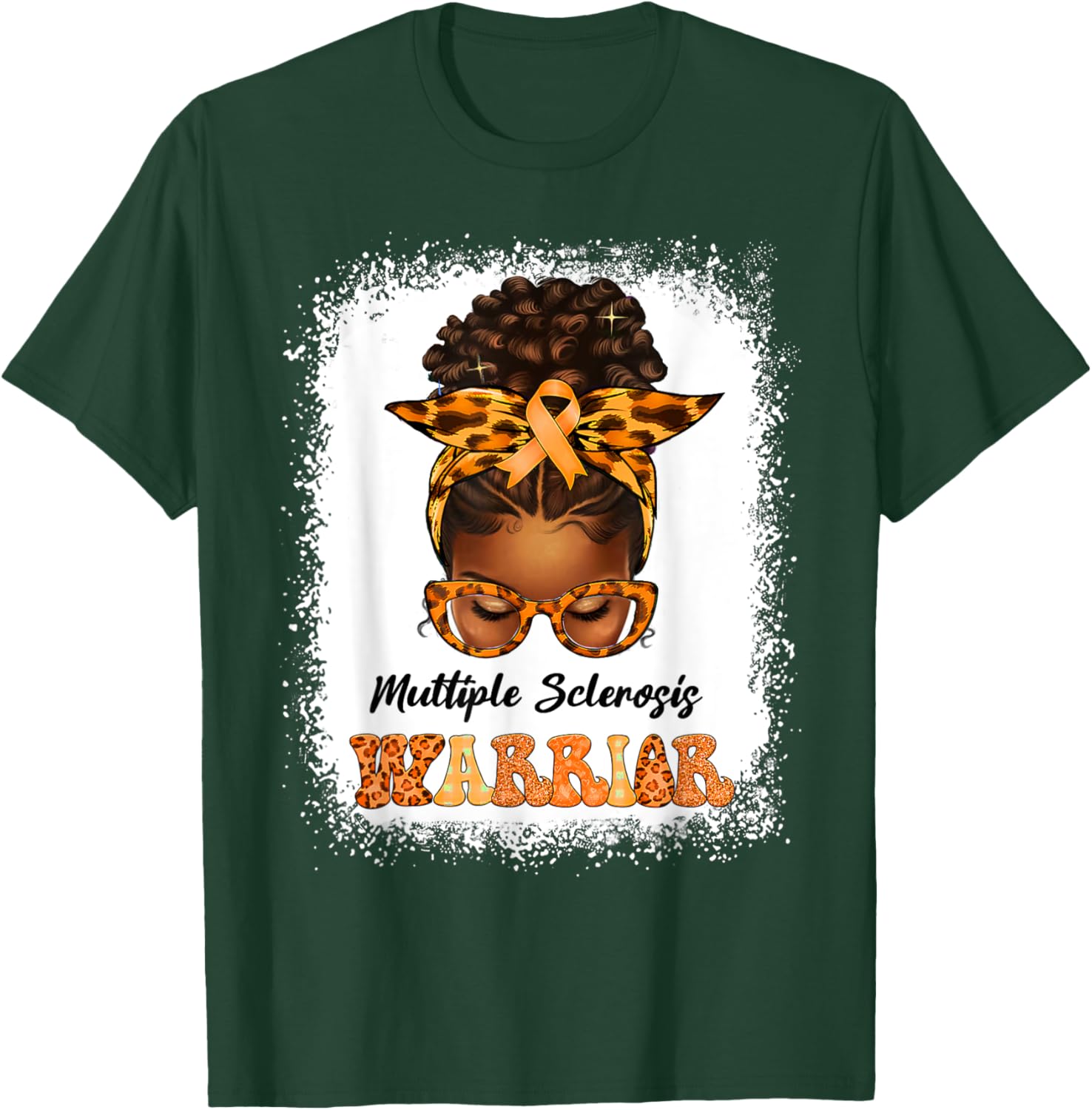 Black Women Multiple Sclerosis Awareness Messy Bun MS T-Shirt - T-Shirt | Forest