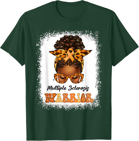 Black Women Multiple Sclerosis Awareness Messy Bun MS T-Shirt - T-Shirt | Forest