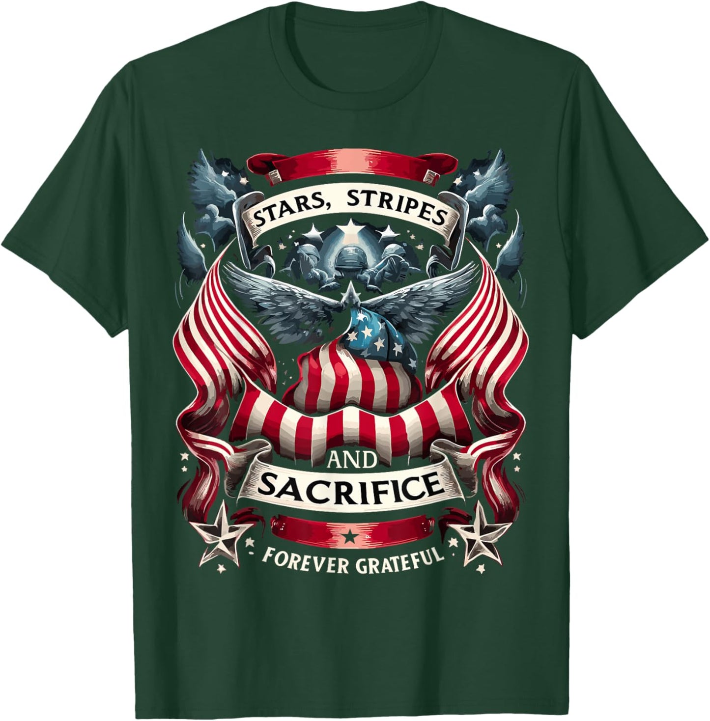 Forever Grateful Veteran Patriotic Military Memorial Day Men T-Shirt - T-Shirt | Forest