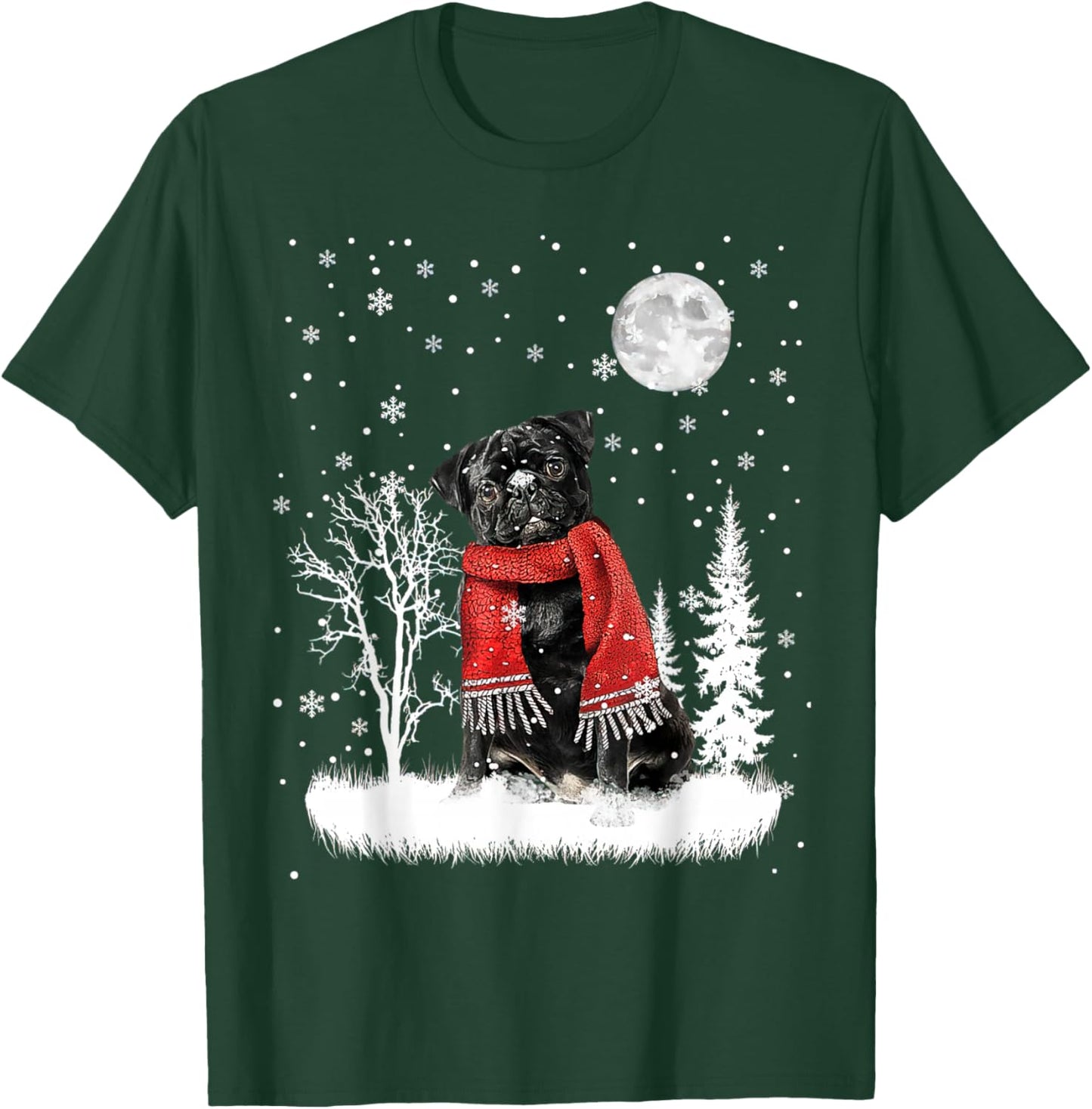 Pug Under Moonlight Snow Christmas Pajama T-Shirt - T-Shirt | Forest