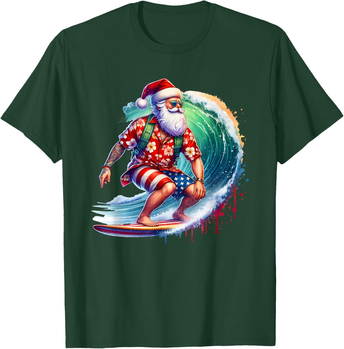 Surfing Santa Claus Christmas in July Beach Summer Vacation Men Women Kids T-Shirt - T-Shirt | Forest