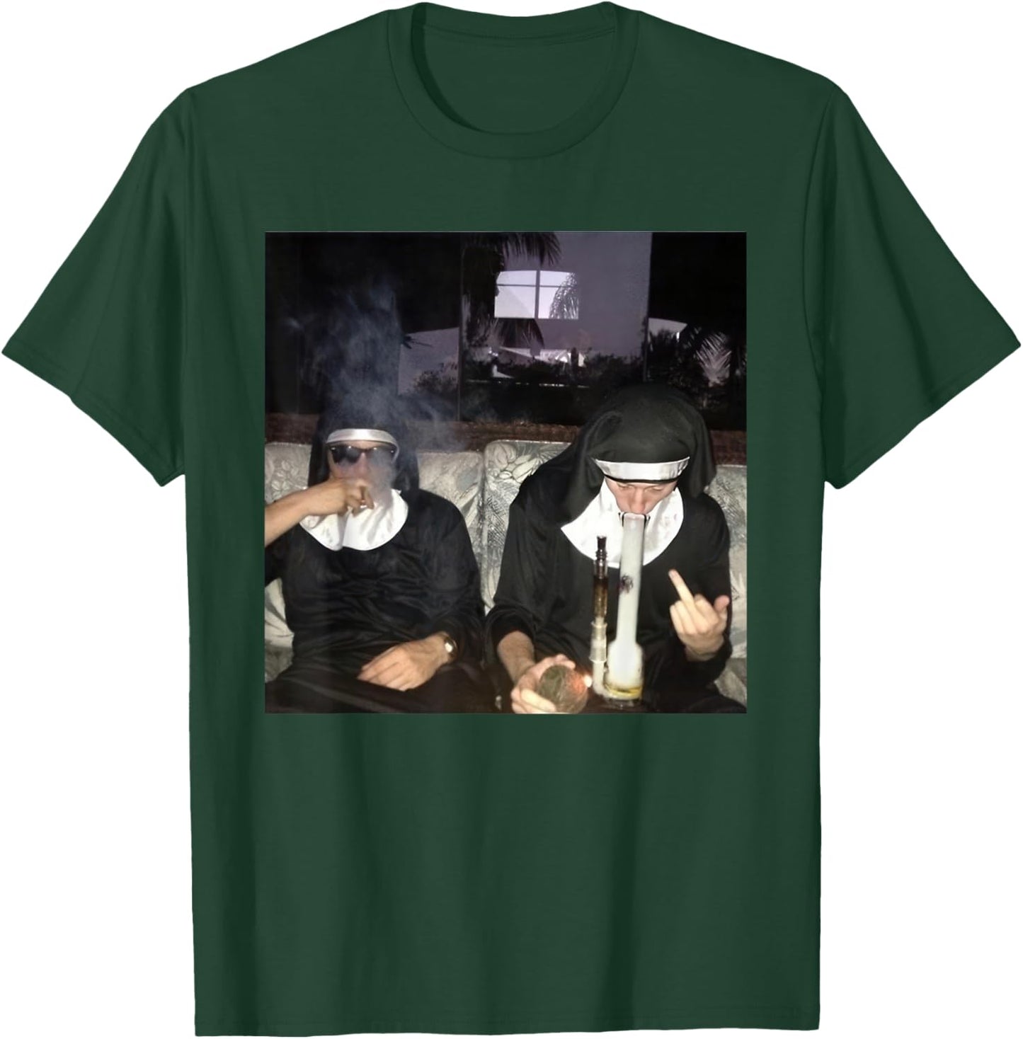 Vintage Nuns Smoking Cigarette Bong Funny Drug Nun T-Shirt - T-Shirt | Forest