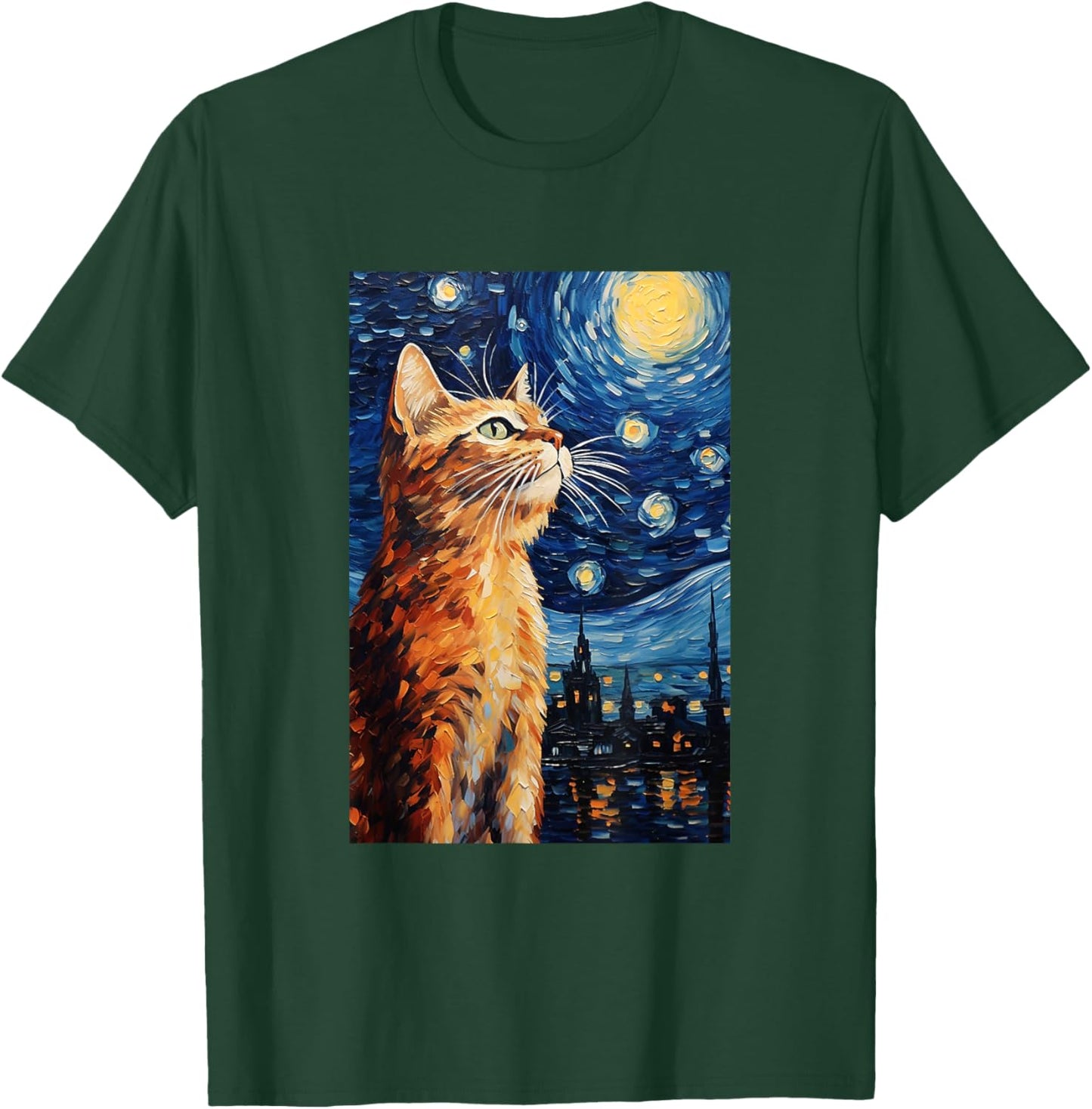 Cute Cat - Van Gogh Style - Starry Night Women Girls Kids T-Shirt - T-Shirt | Forest
