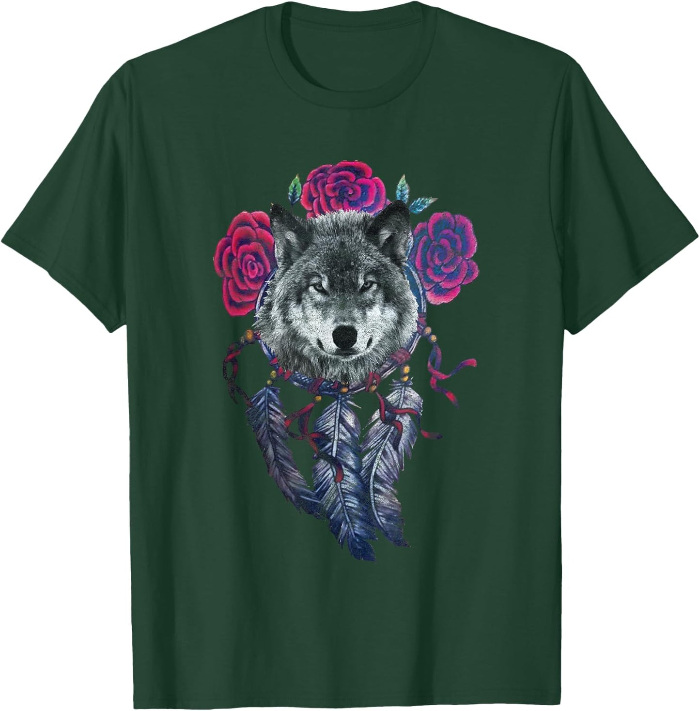 Wolf Dream Catcher Spiritual Feathers Wolf Lover T-Shirt - T-Shirt | Forest