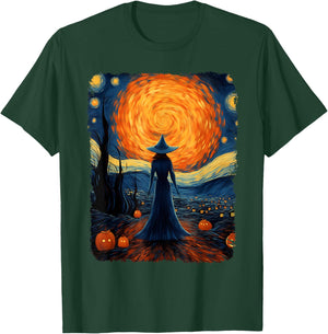 Witch Mystery Scary Moon Starry Night Van Gogh Art Halloween T-Shirt - T-Shirt | Forest