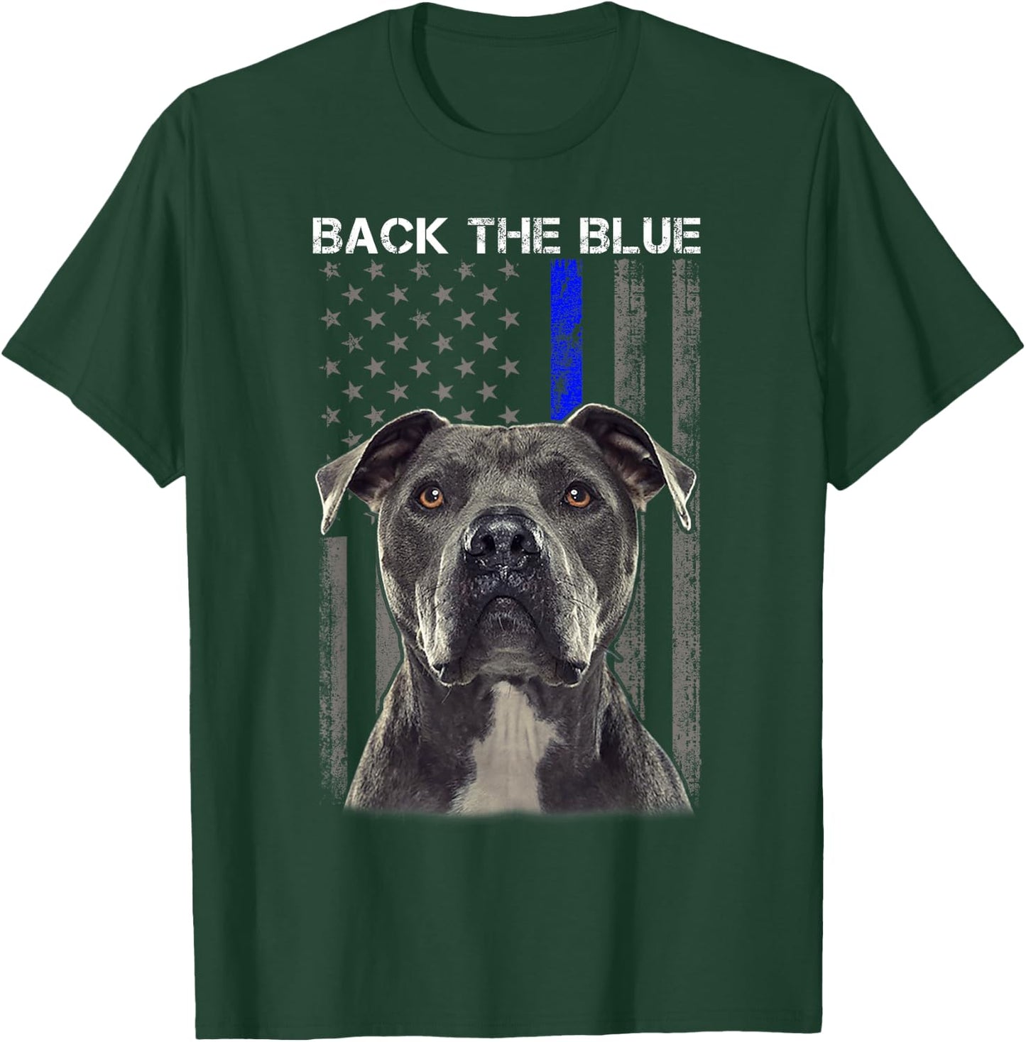 Back The Blue Thin Blue Line USA Flag Pitbull Police Support T-Shirt - T-Shirt | Forest