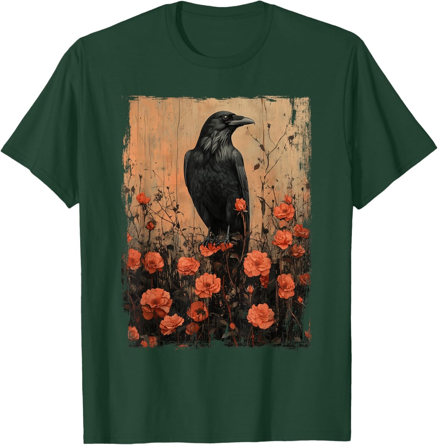 Gothic Raven Roses Vintage Floral Crow Mystical Dark Flower T-Shirt - T-Shirt | Forest