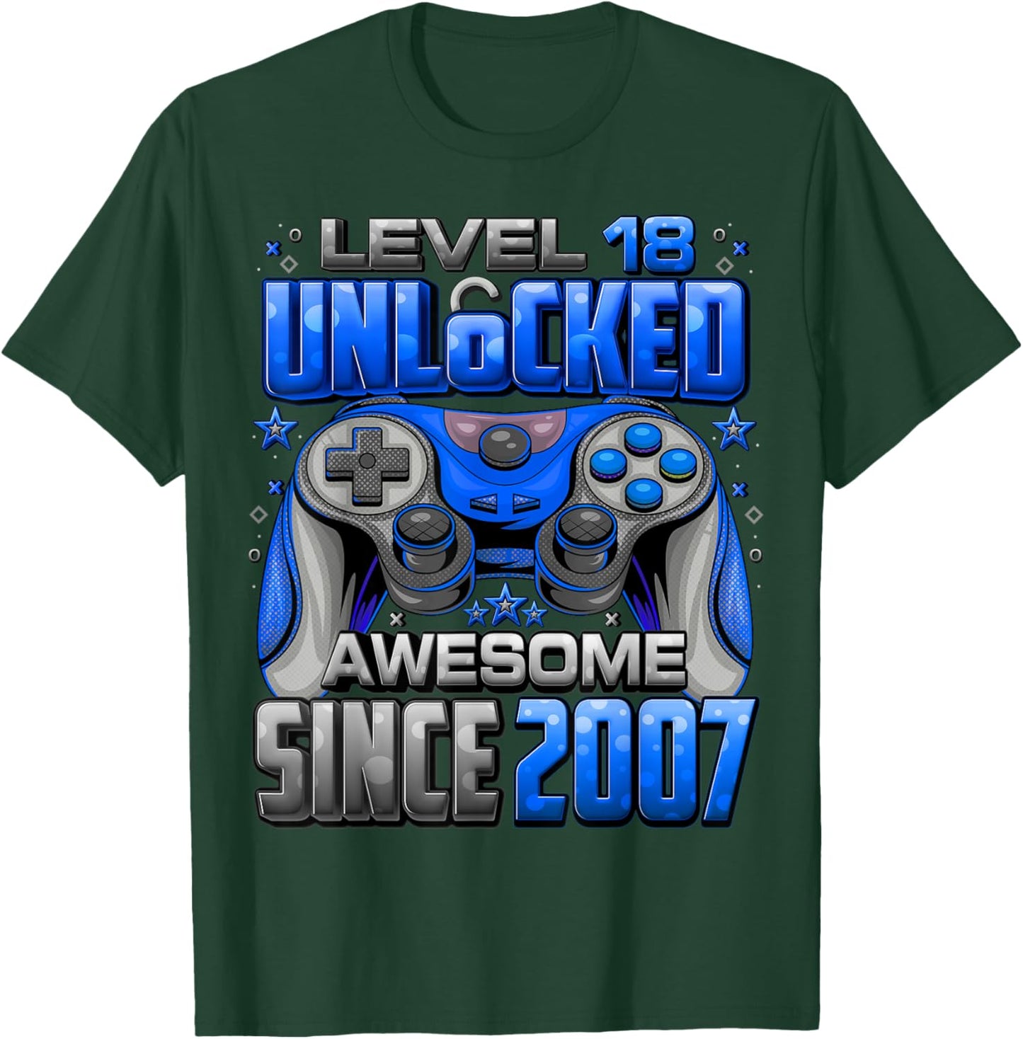 Level 18 Unlocked Awesome Since 2007 18th Birthday Gaming T-Shirt - T-Shirt | Forest