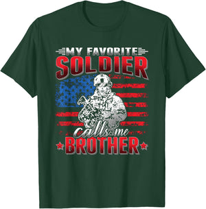 My Favorite Soldier Calls Me Brother - US Flag Army Bro T-Shirt - T-Shirt | Forest