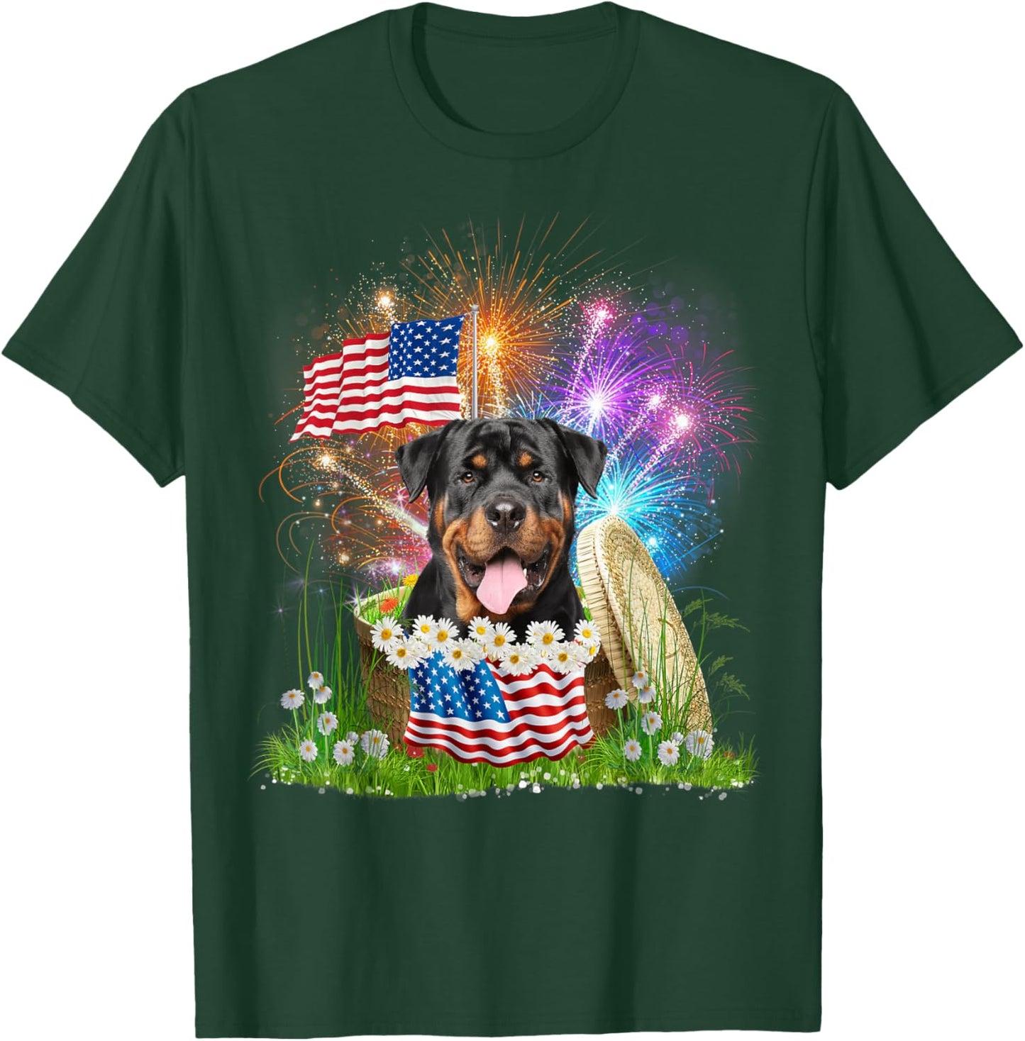 Rottweiler Patriotic American Flag Fireworks 4th Of July T-Shirt - T-Shirt | Forest