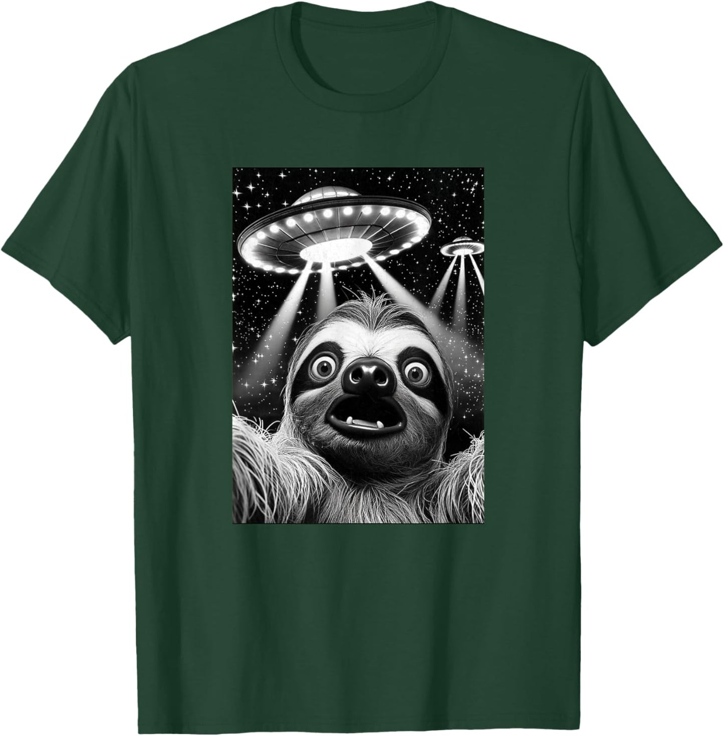 Sloth UFO | Funny Invasion Meme Retro Alien Sloth UFO Selfie T-Shirt - T-Shirt | Forest