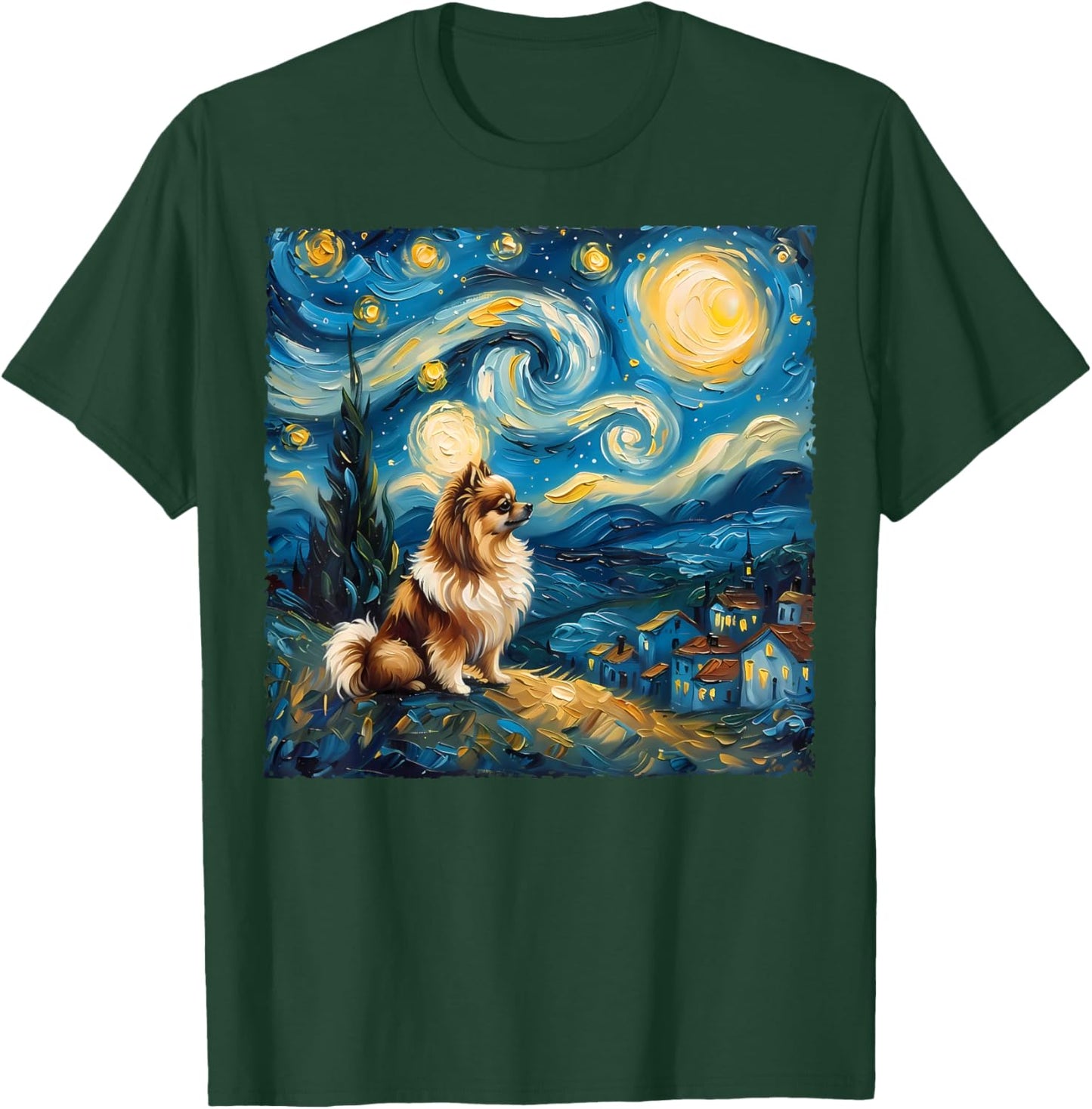 Pomeranian Dog Lovers Starry Night Van Gogh Style Painting T-Shirt - T-Shirt | Forest