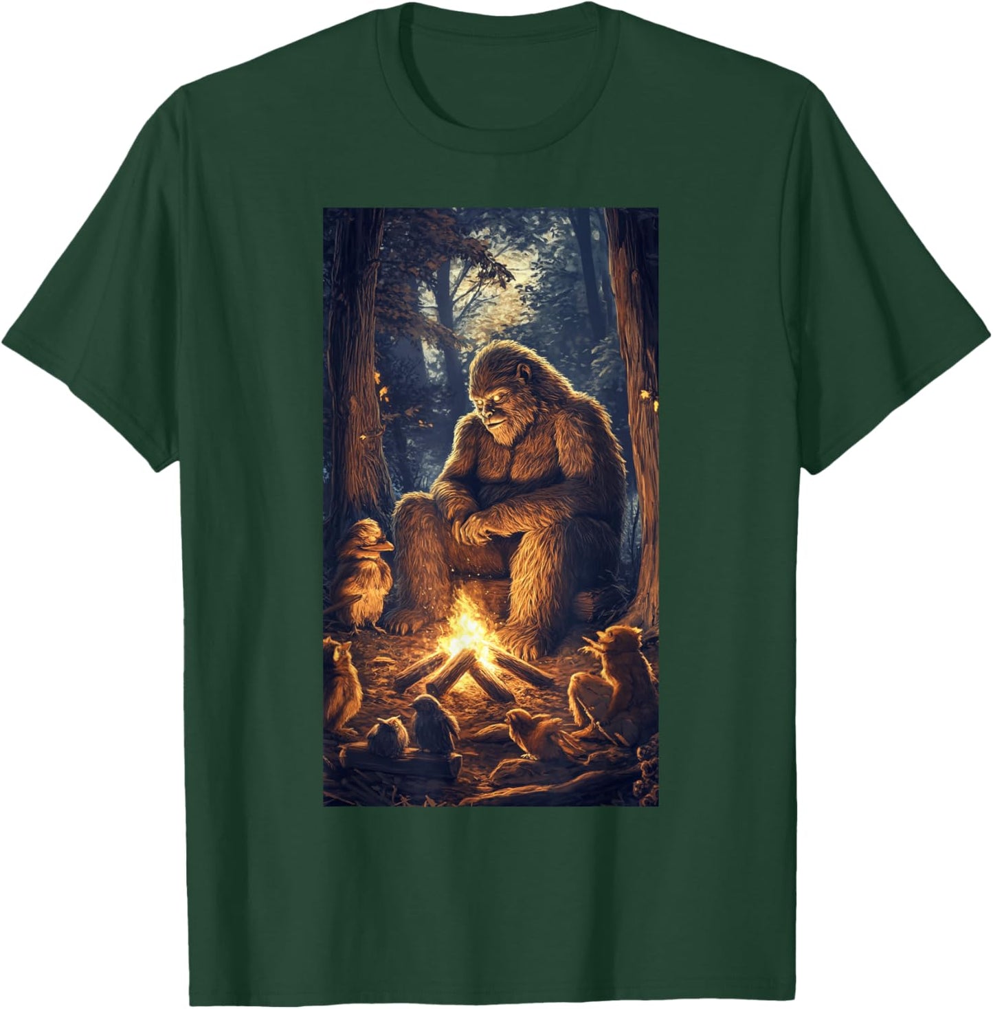Bigfoot Campfire Woodland Sasquatch Wildlife art T-Shirt - T-Shirt | Forest