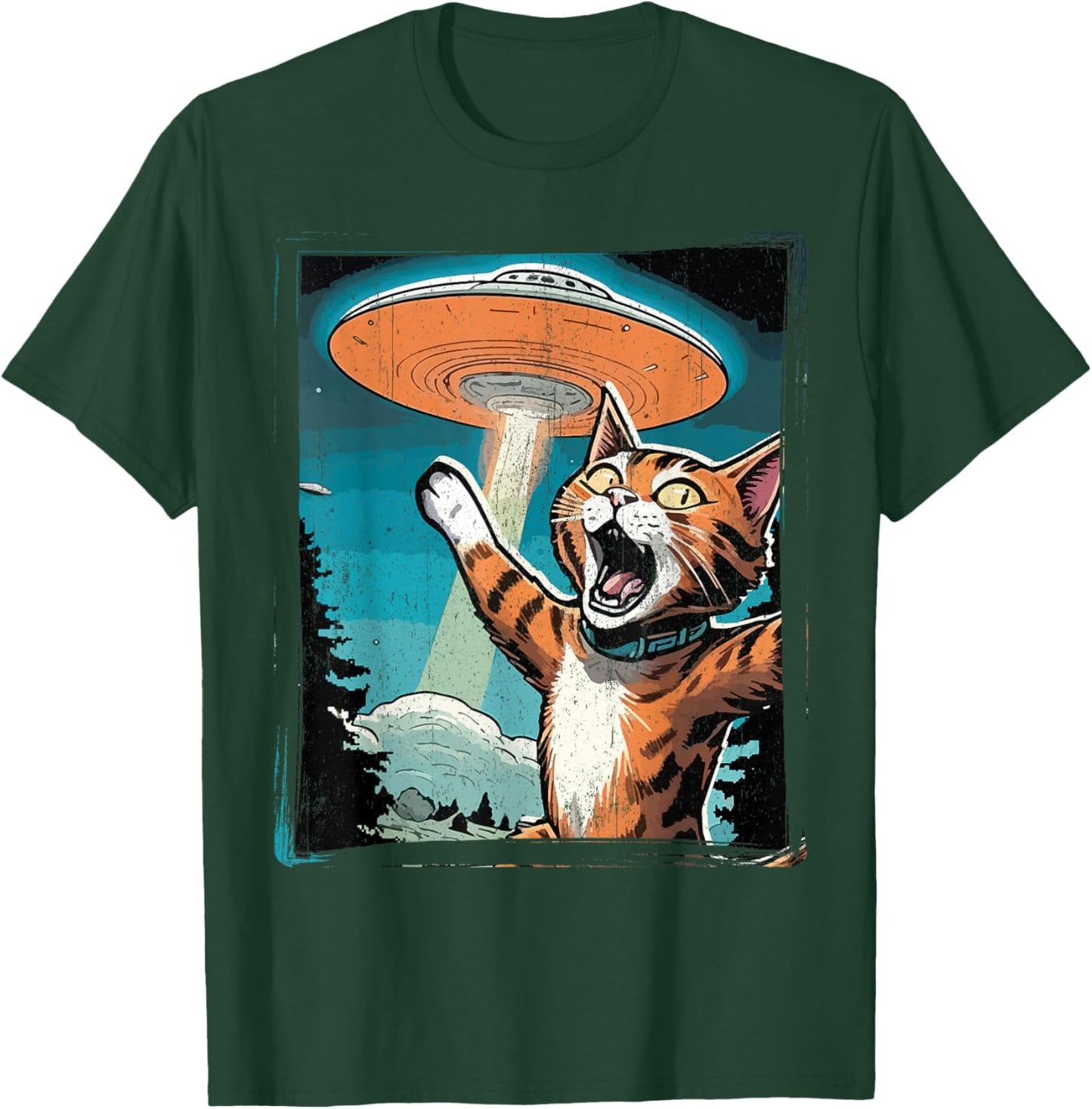 Funny Cat Selfie with UFO Cat Lover Gift Cat Mom Cat Dad T-Shirt - T-Shirt | Forest