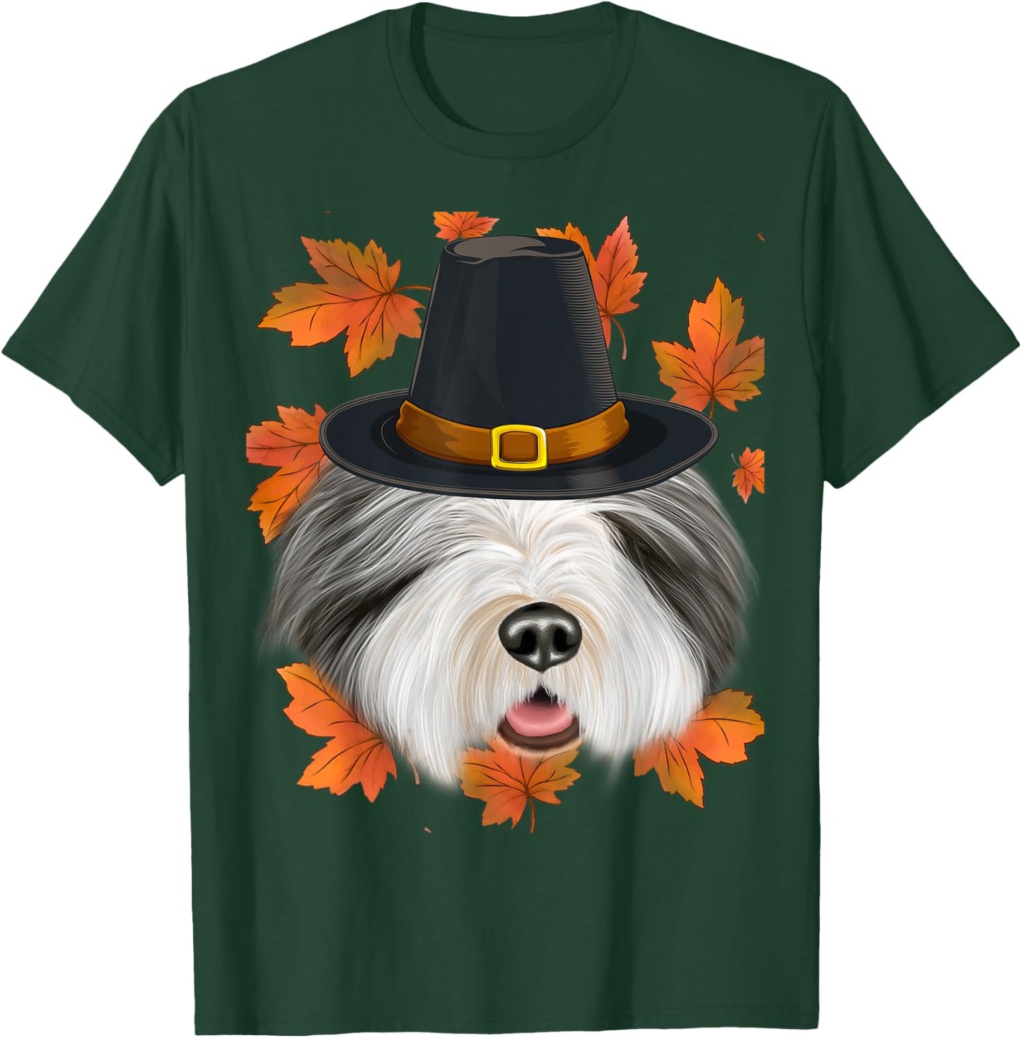 Fall Bearded Collie Pilgrim Thanksgiving T-Shirt - T-Shirt | Forest
