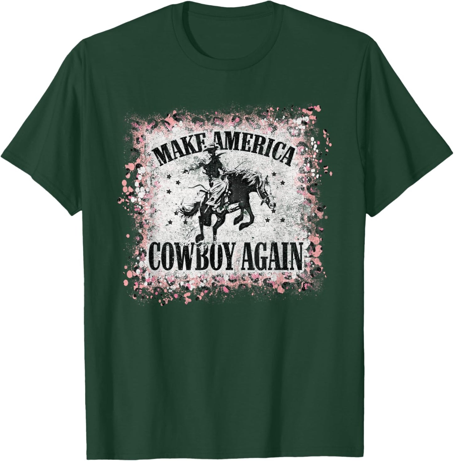 Vintage Leopard Bleached Makes America Cowboy Again T-Shirt - T-Shirt | Forest