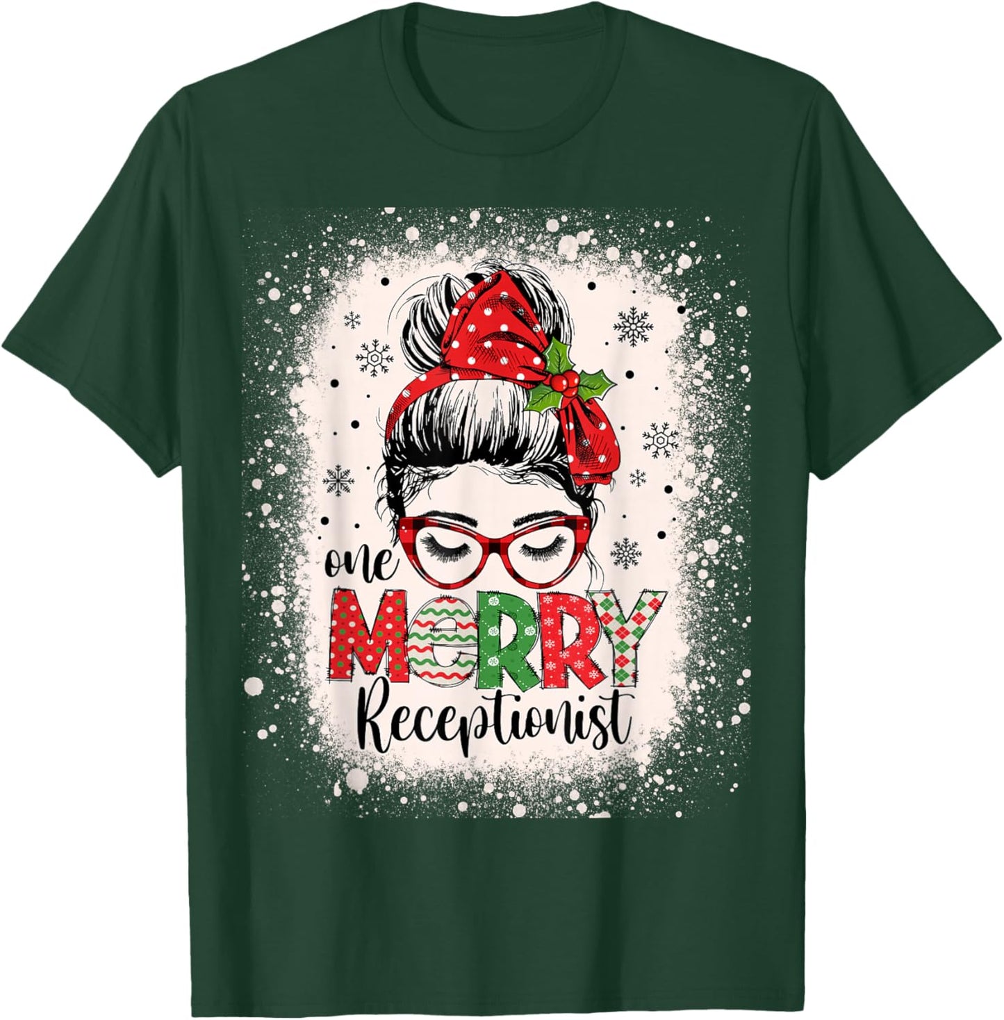Messy Bun Receptionist Christmas Medical Office Secretary T-Shirt - T-Shirt | Forest