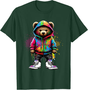 Hip Hop Teddy Bear Colorful Urban Rap Music Breakdancing T-Shirt - T-Shirt | Forest