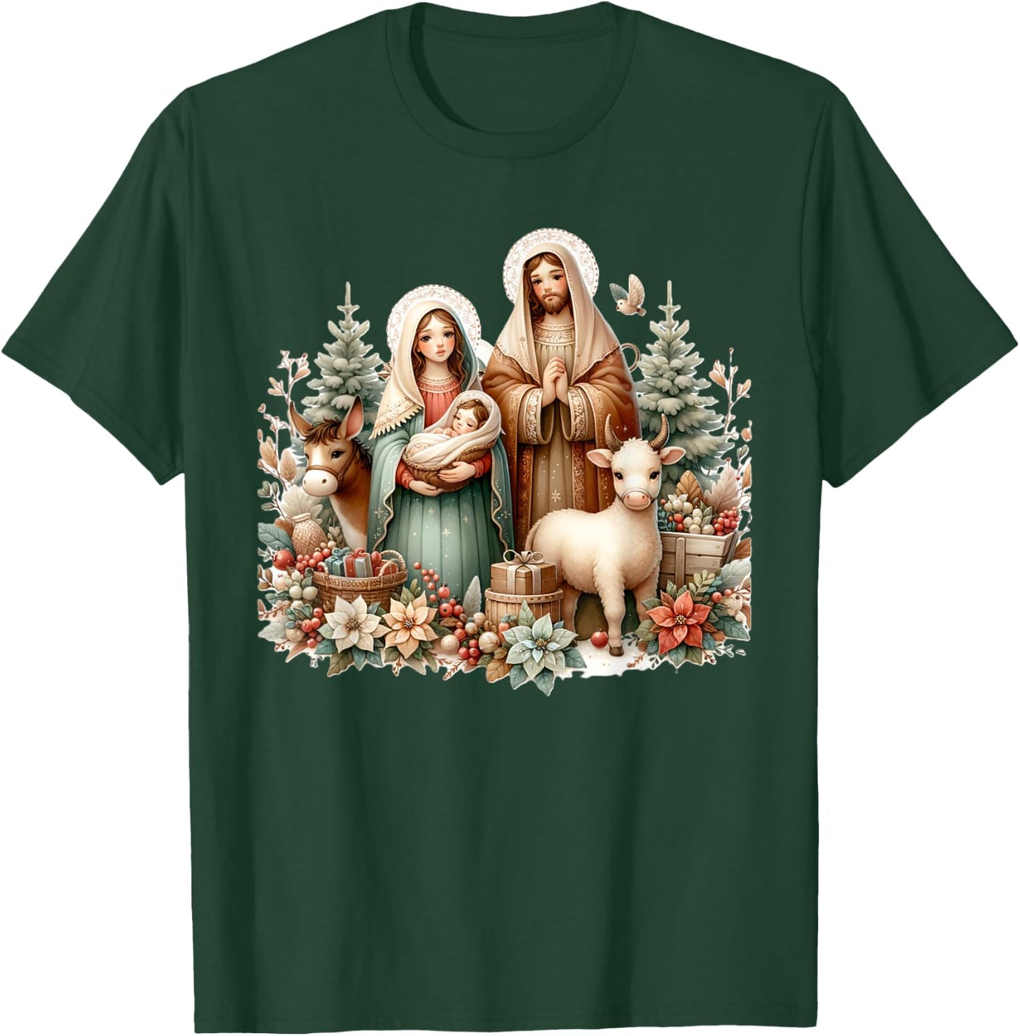Holy Sacred Family Christmas Nativity Scene Religious Art T-Shirt - T-Shirt | Forest
