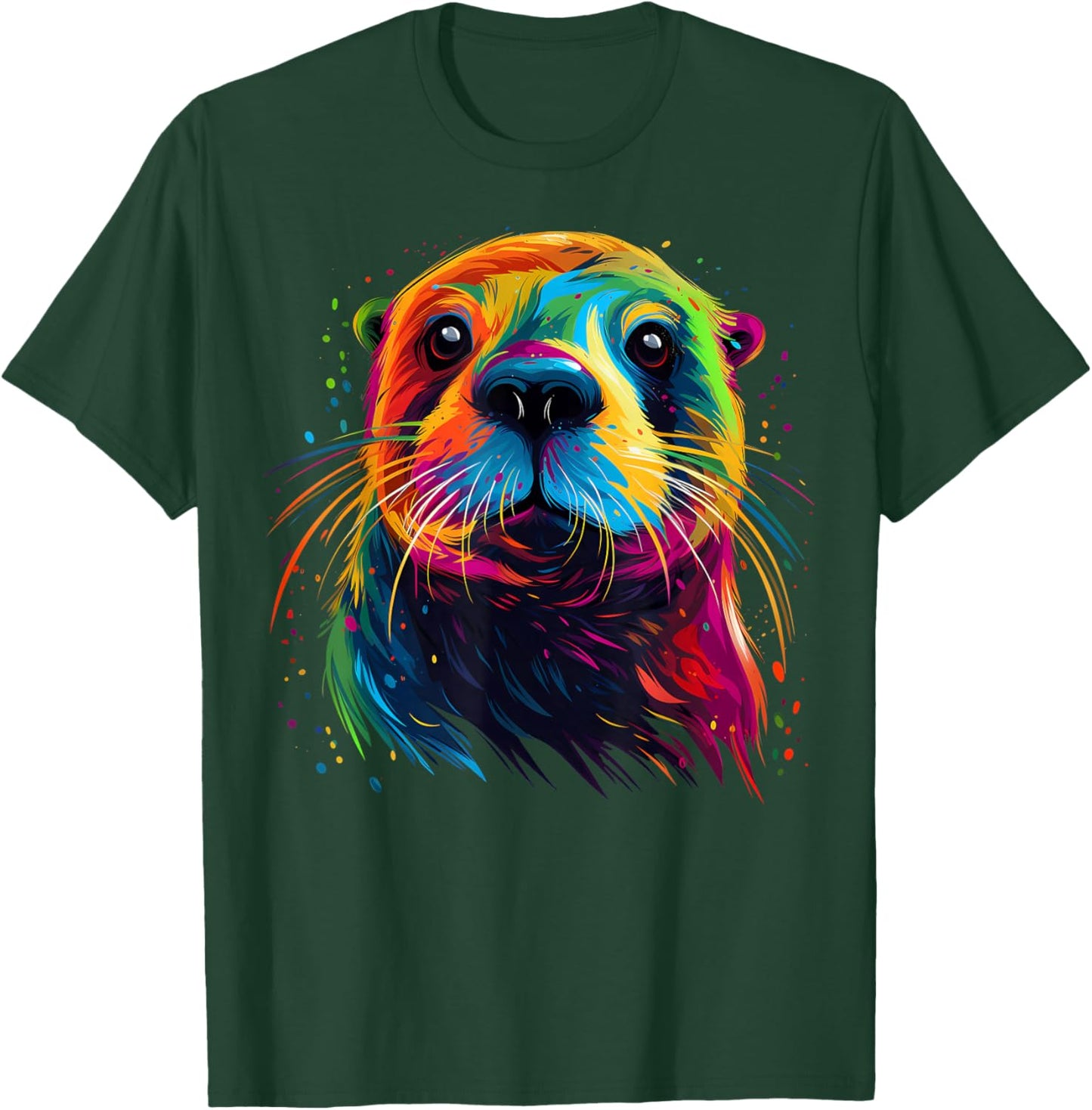 Otter Face Colorful River Sea Animal Art Lover Cute Black T-Shirt - T-Shirt | Forest