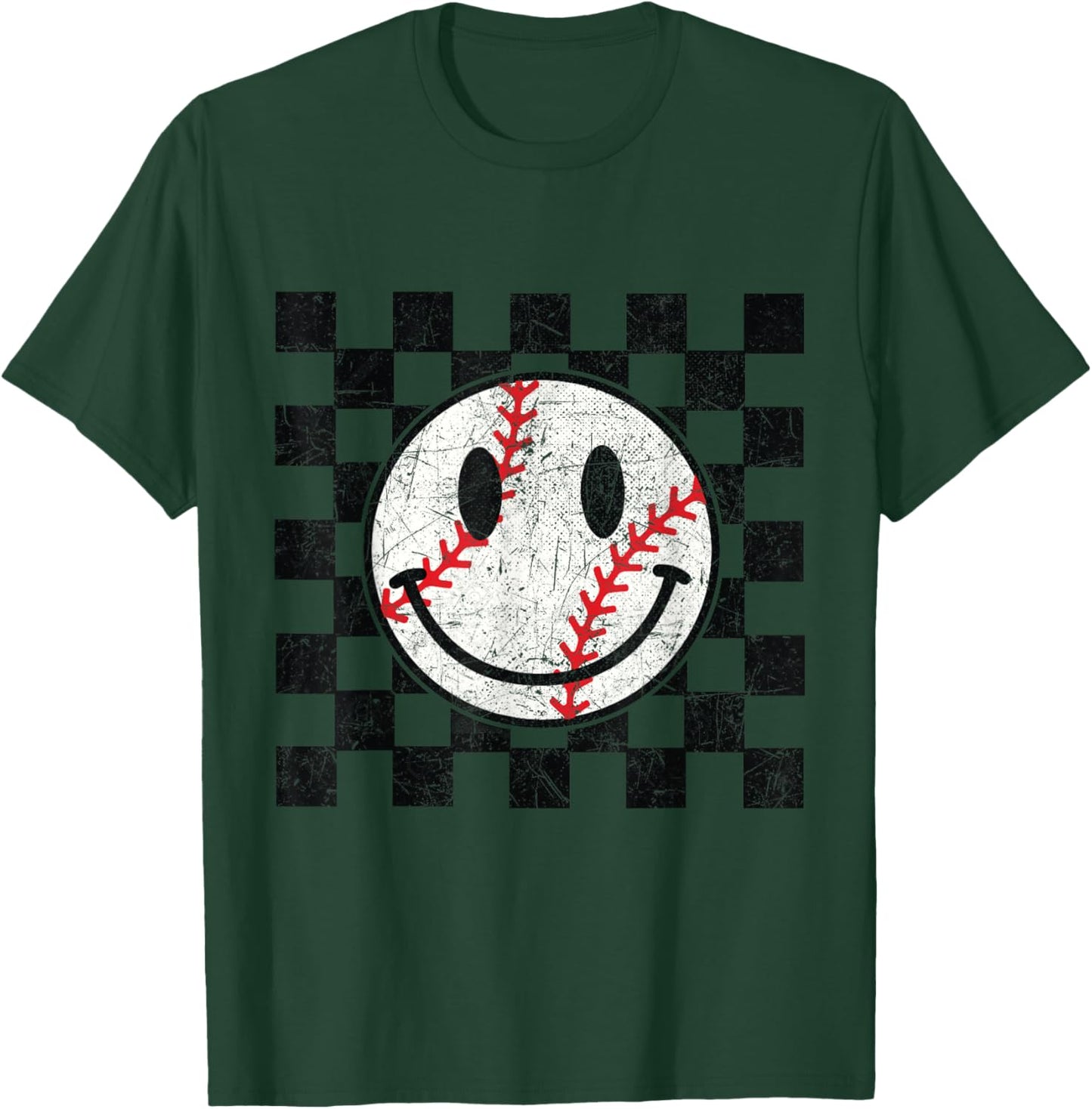 Baseball Smile Checkered Funny Sport Humor T-Shirt - T-Shirt | Forest