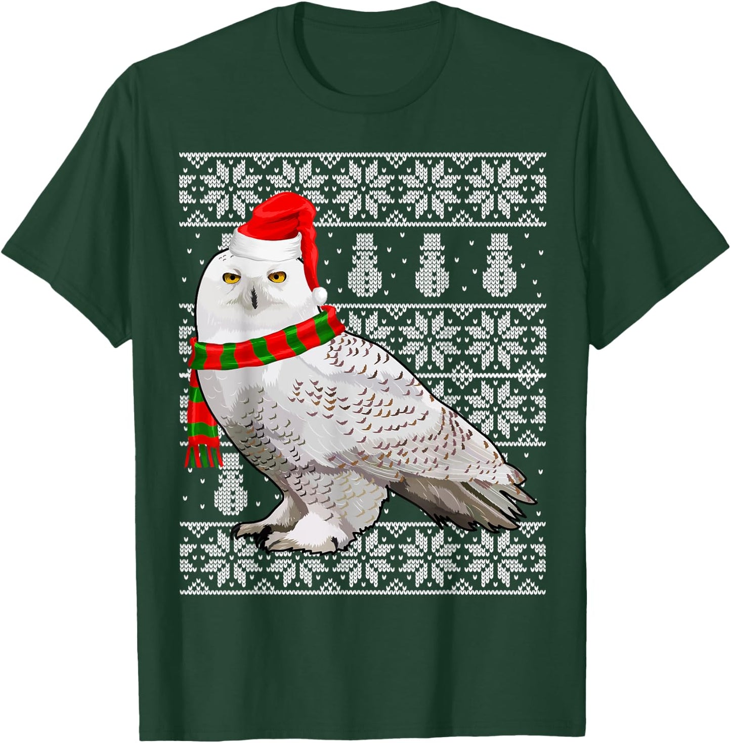Bird Xmas Santa Hat Snowy Owl Ugly Christmas T-Shirt - T-Shirt | Forest