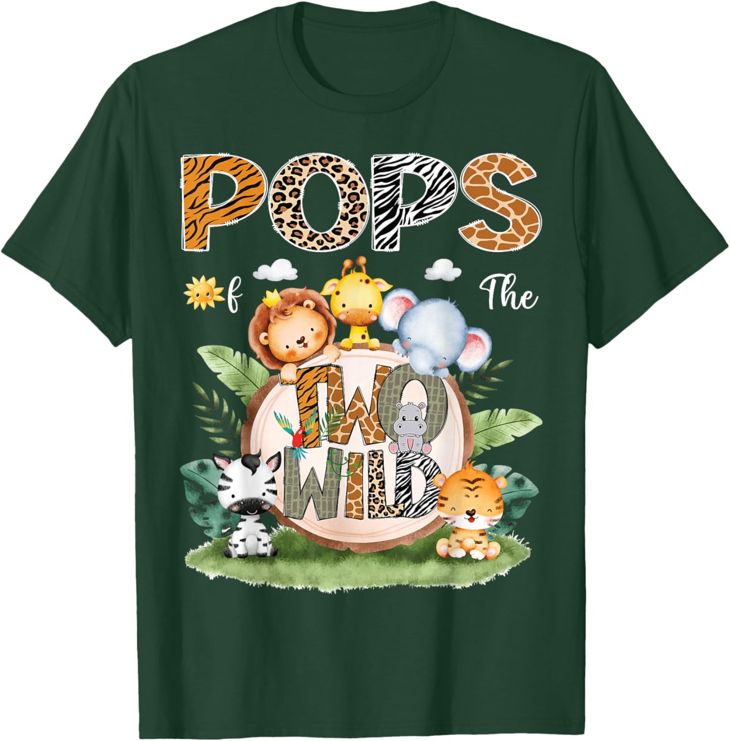 Pops Of The Two Wild 2Nd Birthday Safari Animal Lover T-Shirt - T-Shirt | Forest
