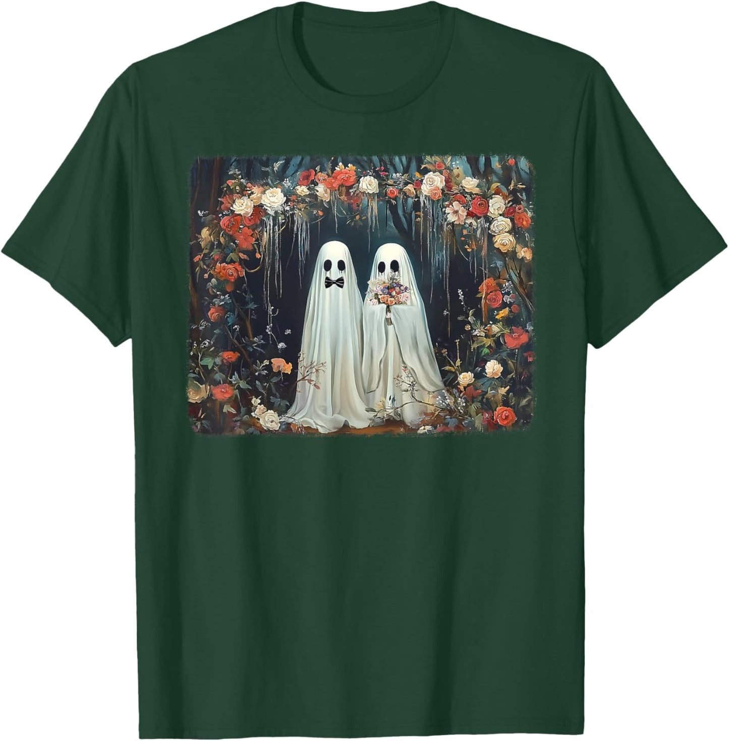 Halloween Floral Ghost Just Married Wedding Groom Bride T-Shirt - T-Shirt | Forest