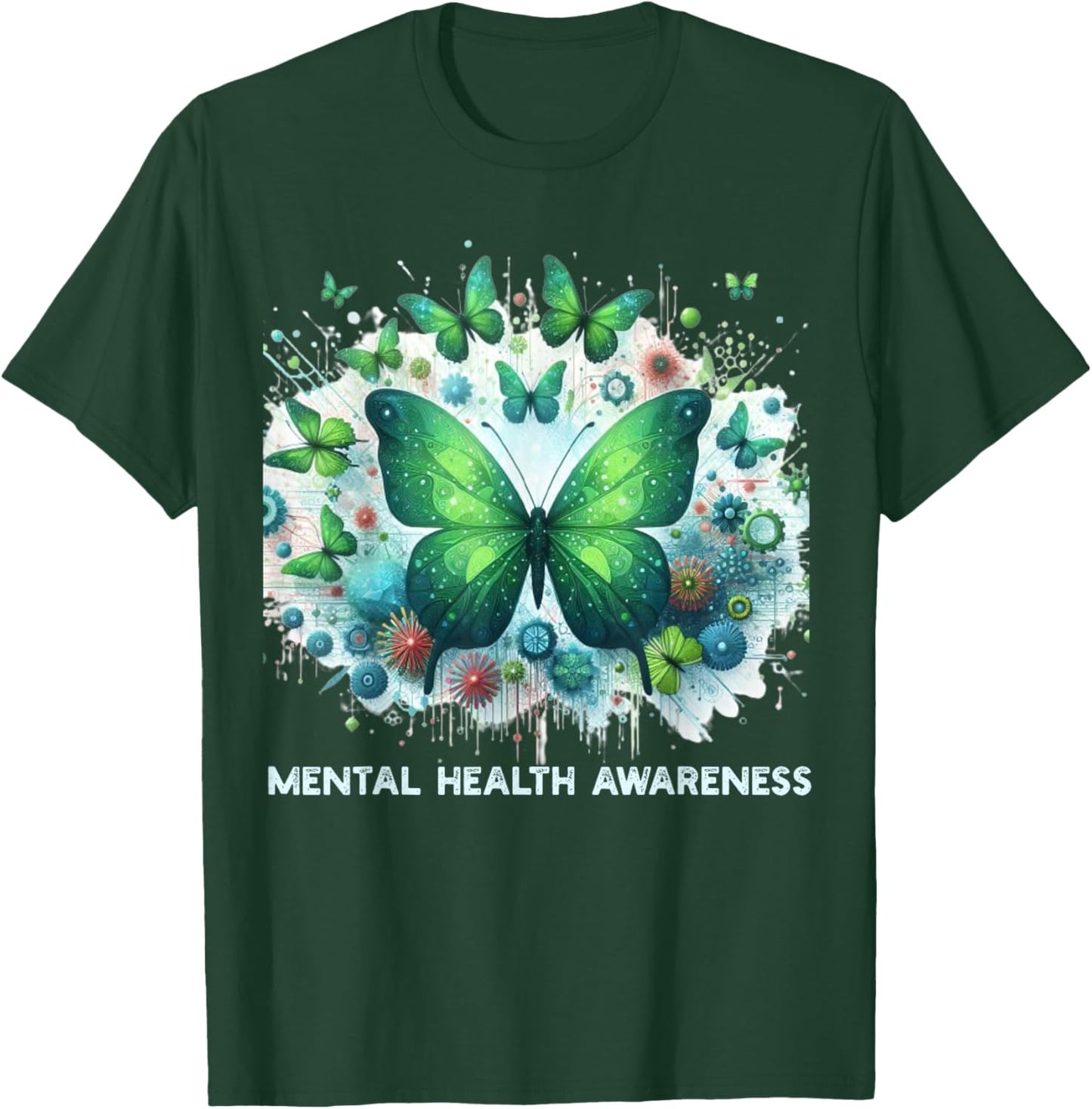 We Wear Green Mental Health Awareness Month Butterflies Men T-Shirt - T-Shirt | Forest