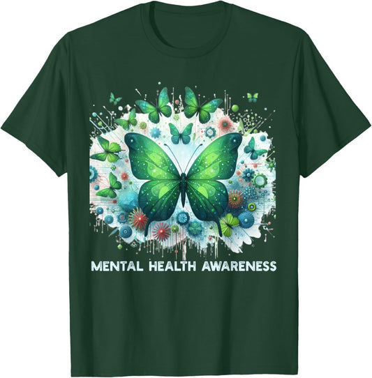 We Wear Green Mental Health Awareness Month Butterflies Men T-Shirt - T-Shirt | Forest