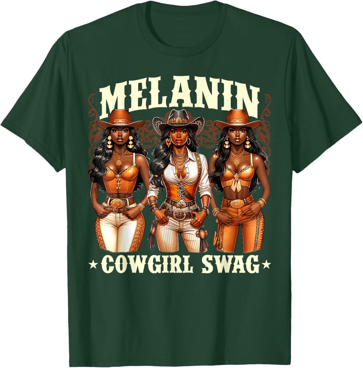 Melanin Cowgirls African Melanin Cowgirl Swag Black History T-Shirt - T-Shirt | Forest
