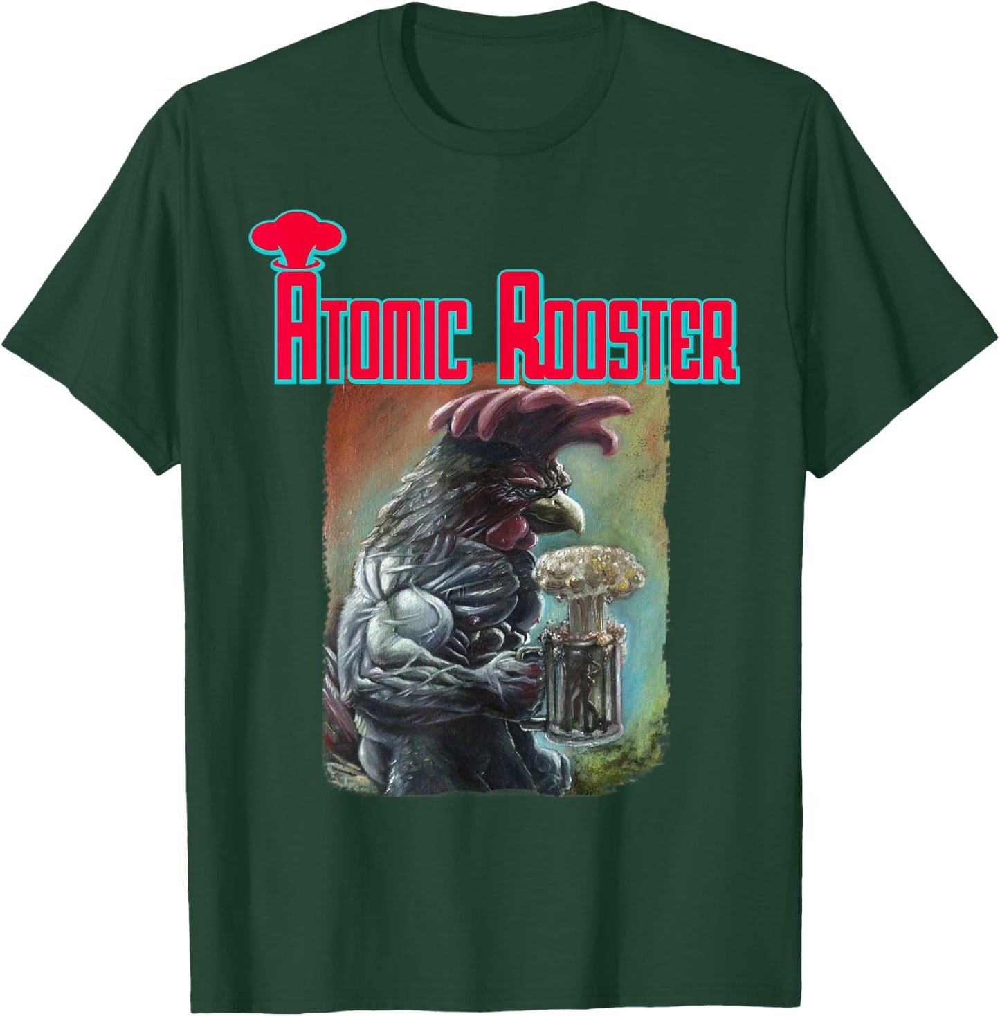 Masterpiece Art Atomic Rooster - Men's Black Cotton Blend Short Sleeve Classic Fit - Music Band - Small T-Shirt - T-Shirt | Forest