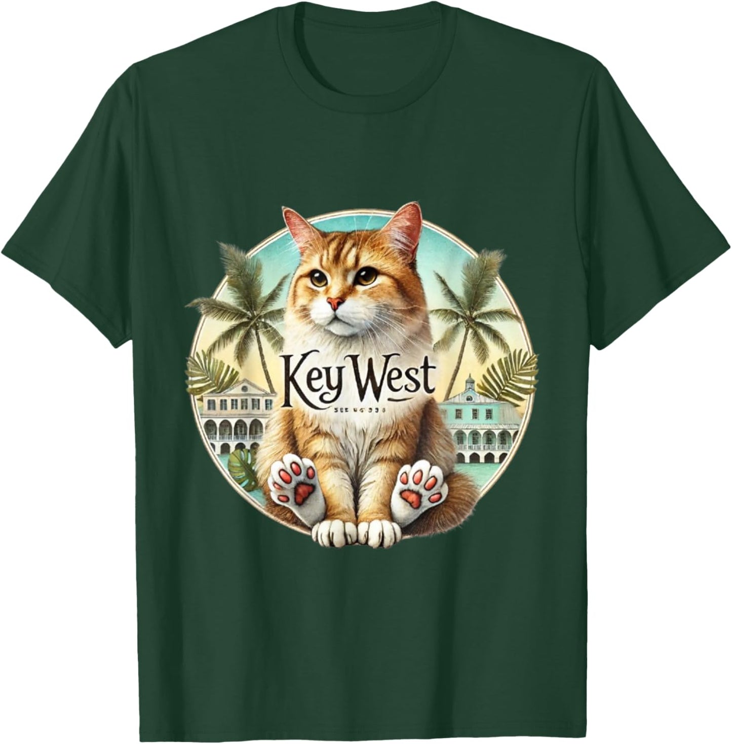 Key West Hemingway Cat 6 Toes Polydactyl T-Shirt - T-Shirt | Forest