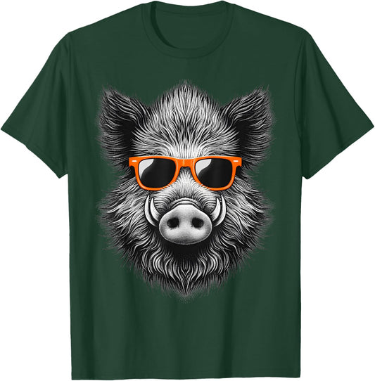 Cool Wild Boar Wearing Sunglasses Graphic Art T-Shirt - T-Shirt | Forest