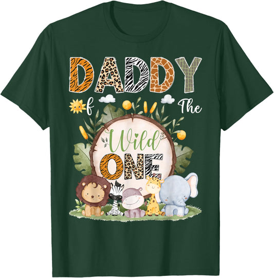 Daddy Of The Wild One 1St Birthday Kids Safari Woodland T-Shirt - T-Shirt | Forest