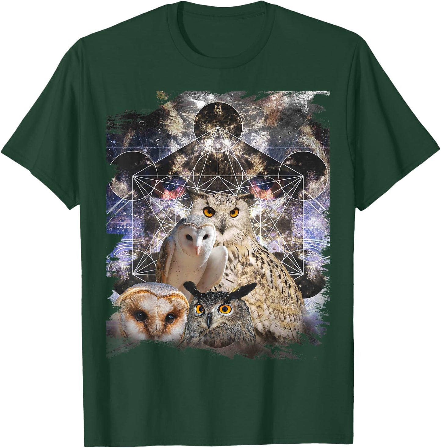 Trippy Owl Psychedelic Chakra Owls Life Flower Mandala Rave T-Shirt - T-Shirt | Forest