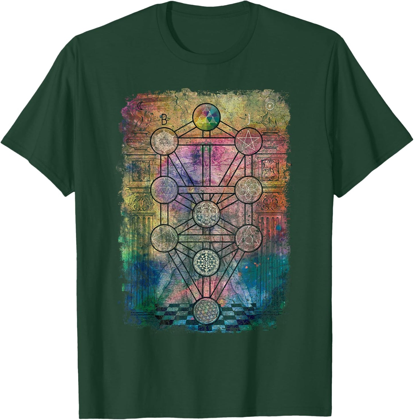 Tree Of Life Sacred Geometry Retro Vintage Graphic Print T-Shirt - T-Shirt | Forest